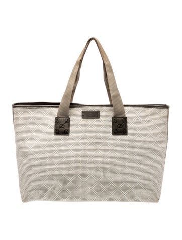 GG Signature White Diamante Raffia Tote