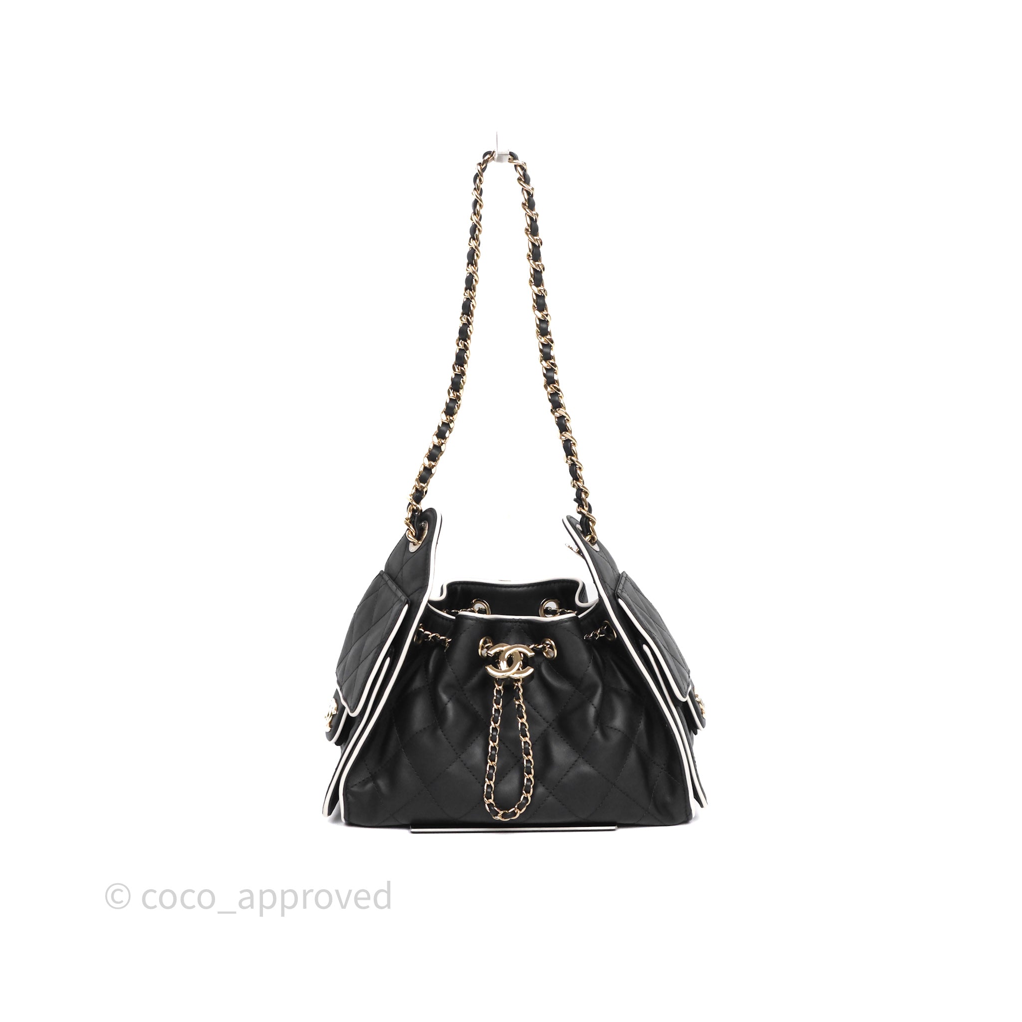 Chanel 25 Mini Bag Black/ White Calfskin Gold Hardware