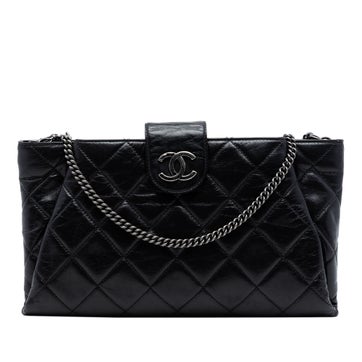 Calf Leather Quilted Glazed Calfskin Coco Pleats Chain Clutch