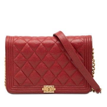 Calf Leather Quilted Caviar Boy Wallet on Chain