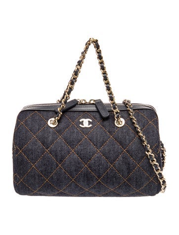 2026 Denim Quilted Barrel Clutch w/ Chain w/Tags