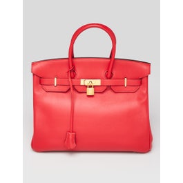 Hermes 35cm Rouge Coeur Swift Leather Gold Plated Birkin Bag