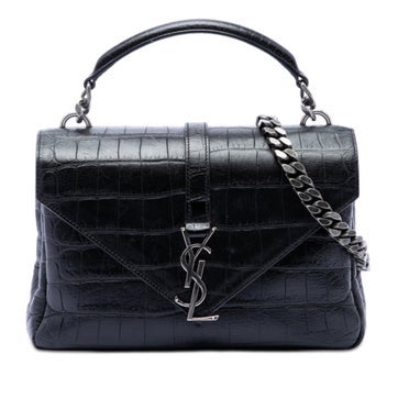 Medium Croc Embossed Calfskin Leather Monogram College Satchel