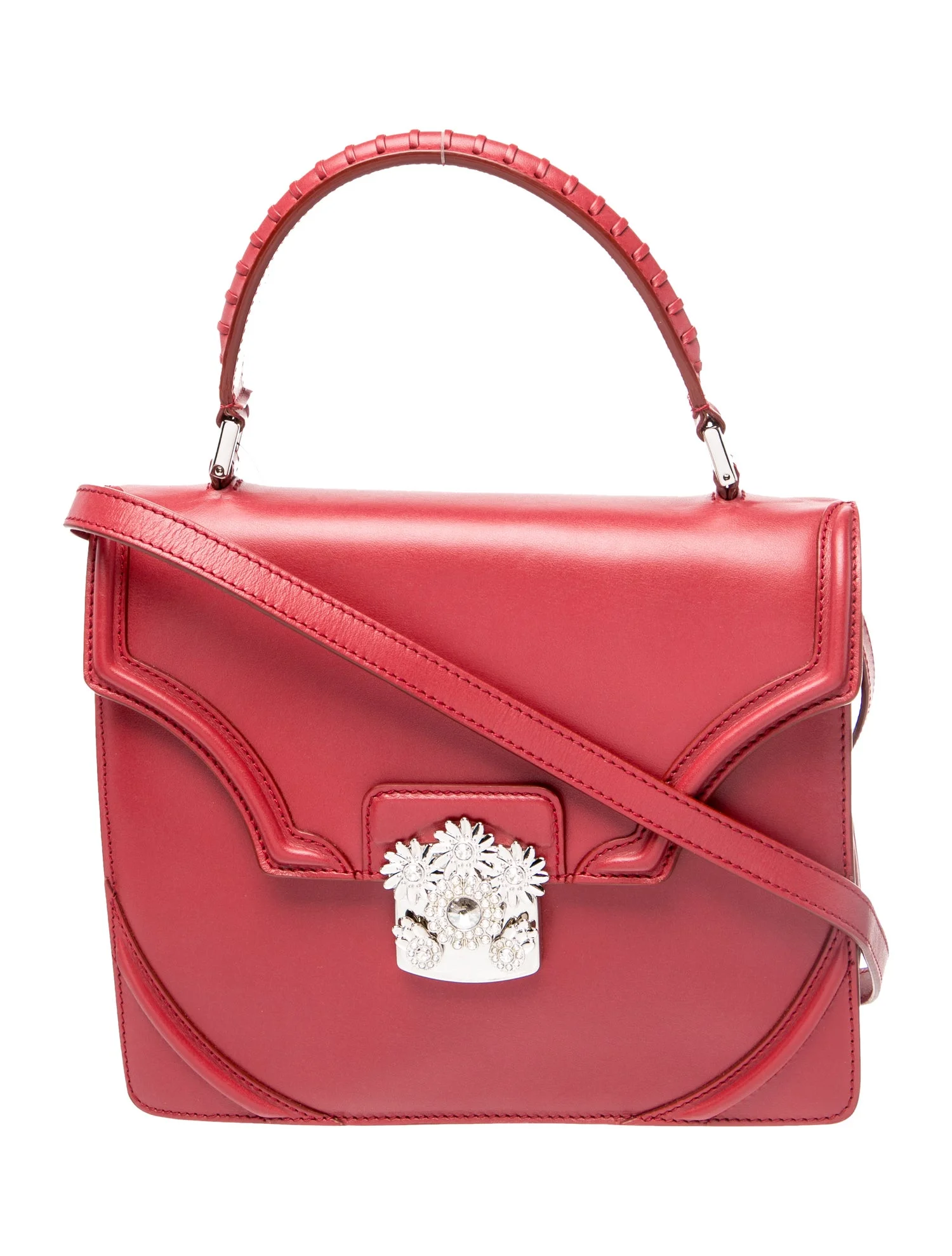Alexander McQueen Leather red flower satchel Small w/ Tags