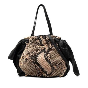 Nylon Tessuto Python Print Bow Satchel