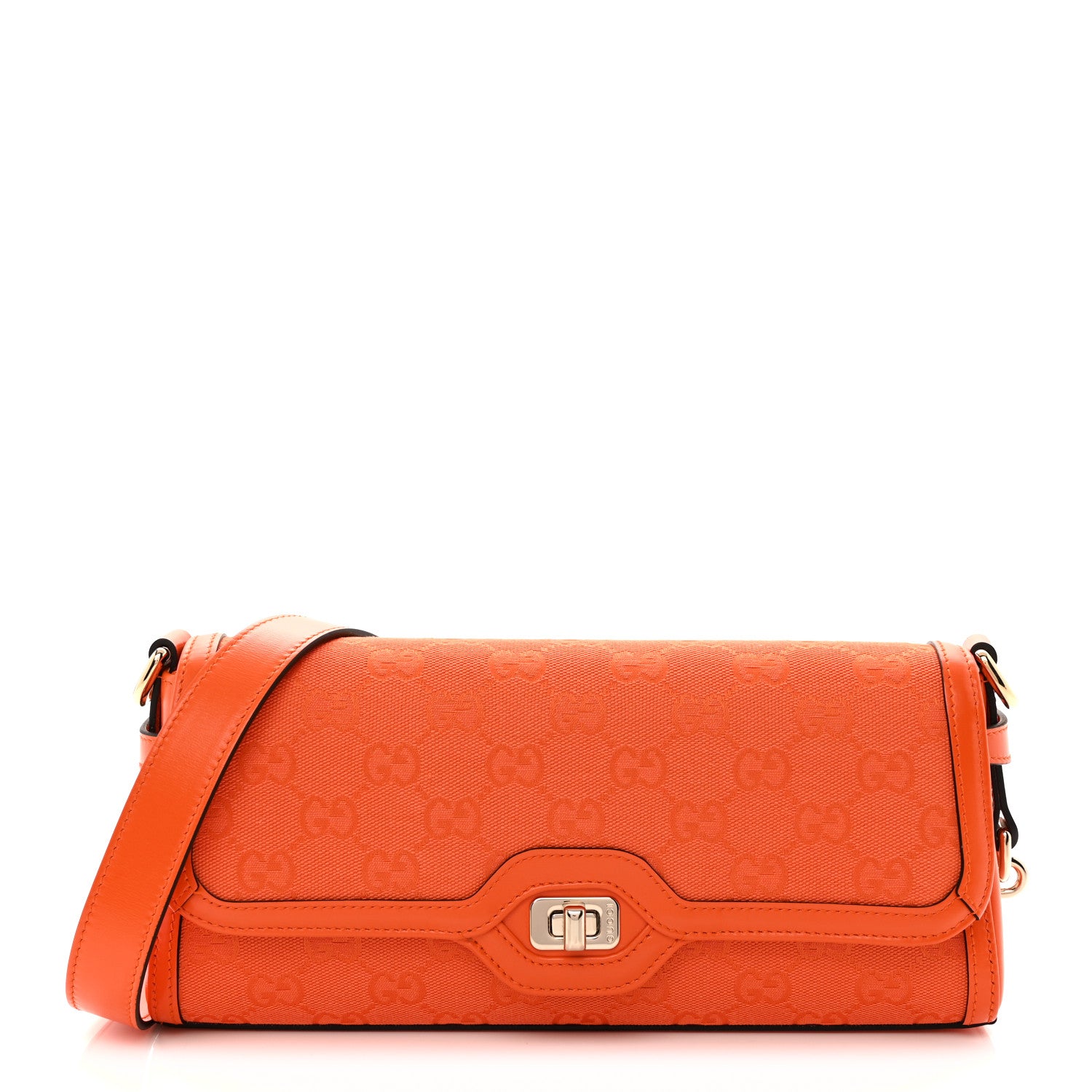 Gucci GG Monogram Textured Dollar Calfskin Small Luce Shoulder Bag Orange