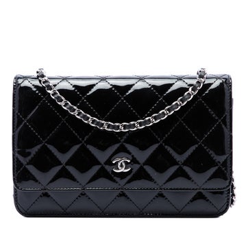 CC Quilted Patent Leather Wallet On Chain