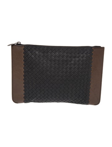 Intrecciato bi-color flat zip Large