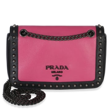 Leather Glace Studded Chain Flap