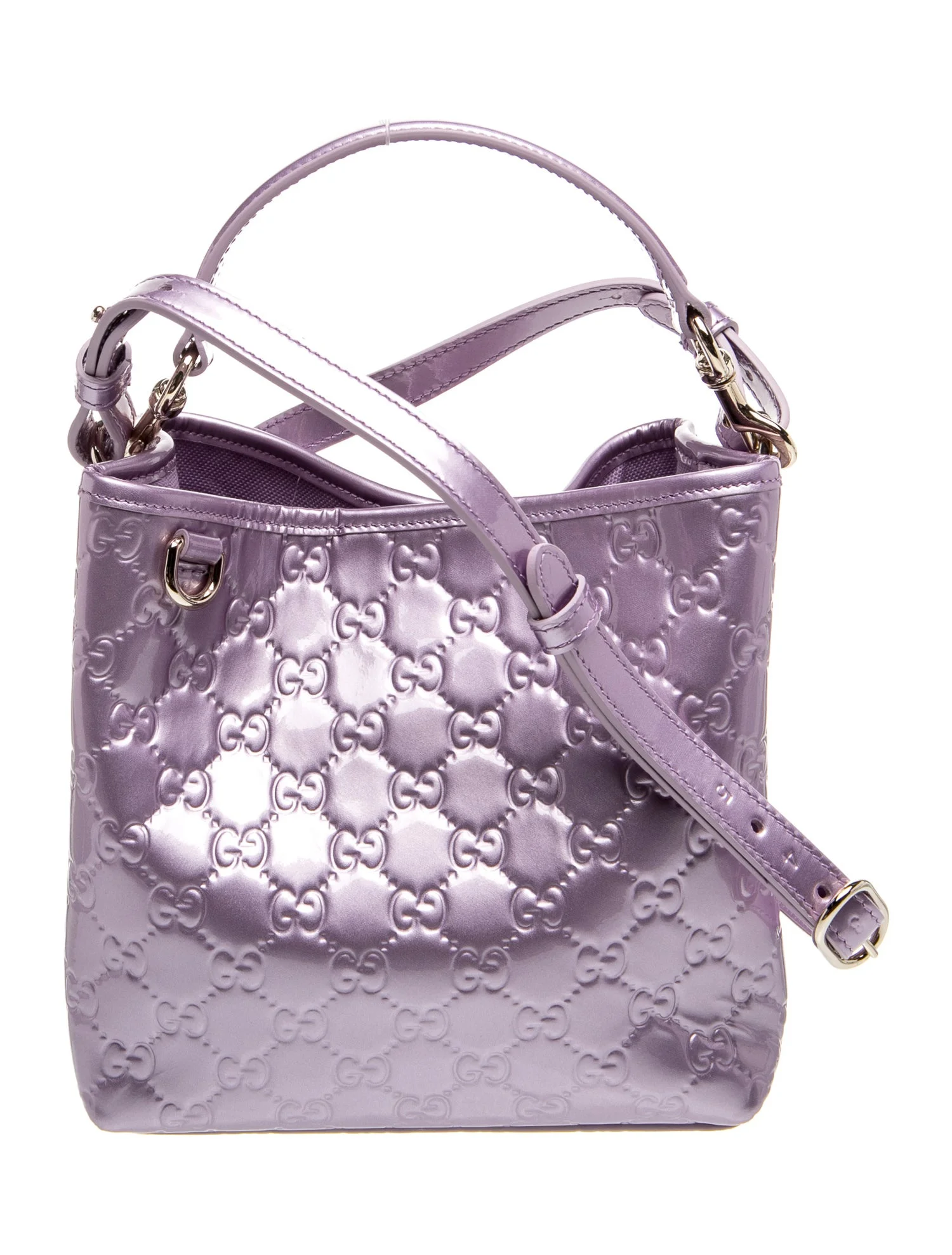 Patent Leather Emblem Bucket Bag Small