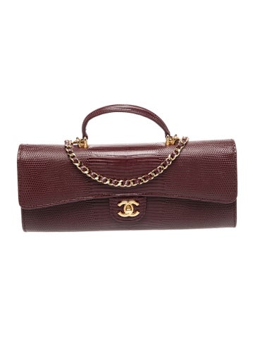 2026 Lizard Embossed Long Top Handle Clutch w/ Chain