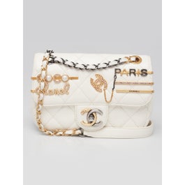 Chanel White Quilted Lambskin Leather Coco Clips Rectangular Mini Flap Bag