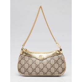 Gucci Beige/Gold GG Canvas/Leather Ophidia Mini Clutch Bag