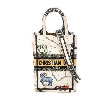 Mini Embroidered Canvas Pixel Zodiac Vertical Book Tote