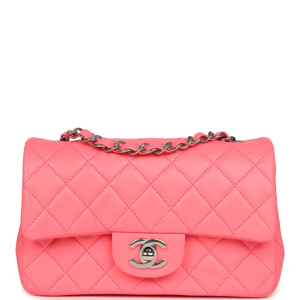 Chanel Mini Classic Rectangular Flap Bag Coral Lambskin Silver Hardware
