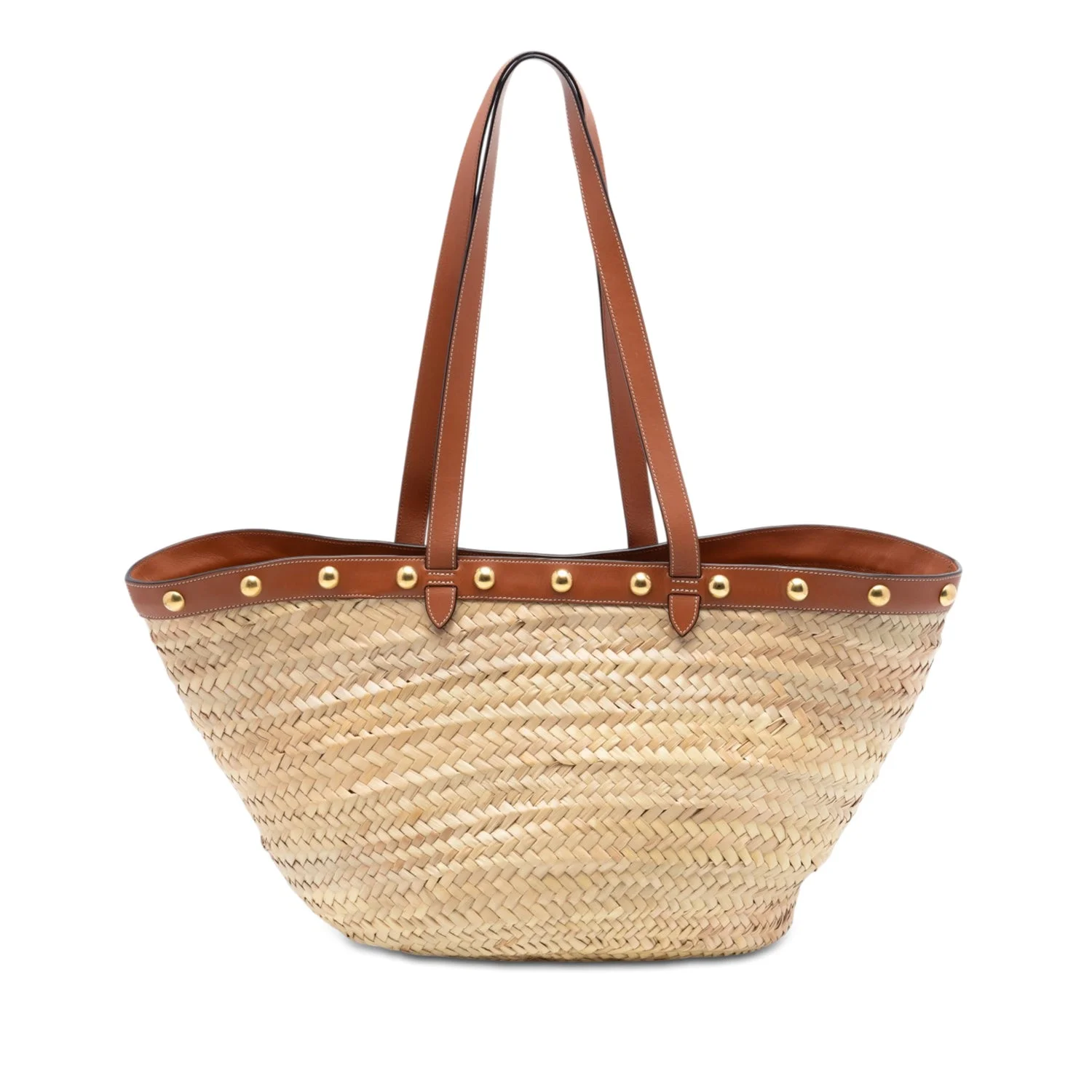 Large Raffia Classic Studded Panier Tote