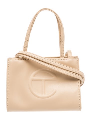 Vegan Leather Small Cream Shopping Bag Small