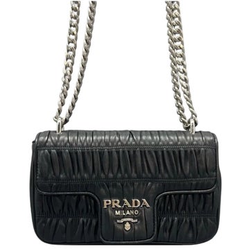 Vitello Leather Gaufre Small Chain Flap Shoulder Bag