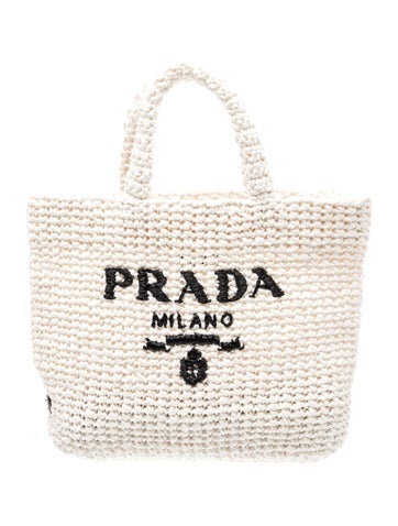 Enameled Metal Triangle White Crochet Raffia Tote