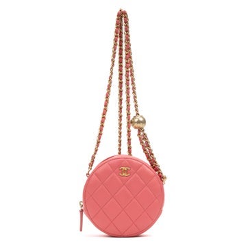 Leather Pearl Crush Round Chain Clutch