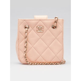 Chanel Pink Quilted Lambskin Leather Mini Shopping Clutch Crossbody Bag