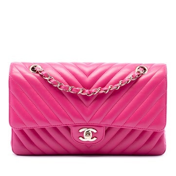 Medium Classic Chevron Lambskin Double Flap