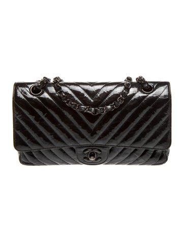 Medium So Black Chevron Double Flap Bag