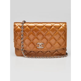 Chanel Bronze Quilted Patent Leather Brilliant CC WOC Clutch Bag