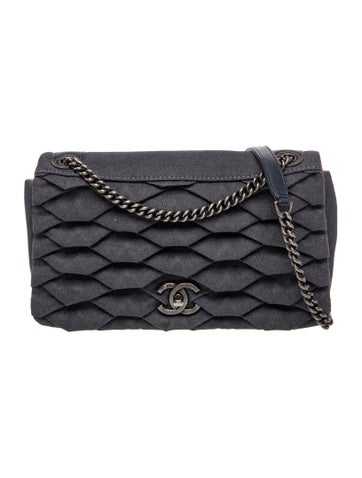 Pleated Denim Flap Bag