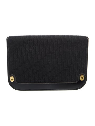Leather Oblique Jacquard Clutch Medium Vintage