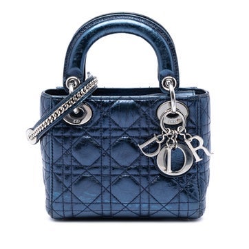 Mini Metallic Crinkled Lambskin Cannage Lady Dior