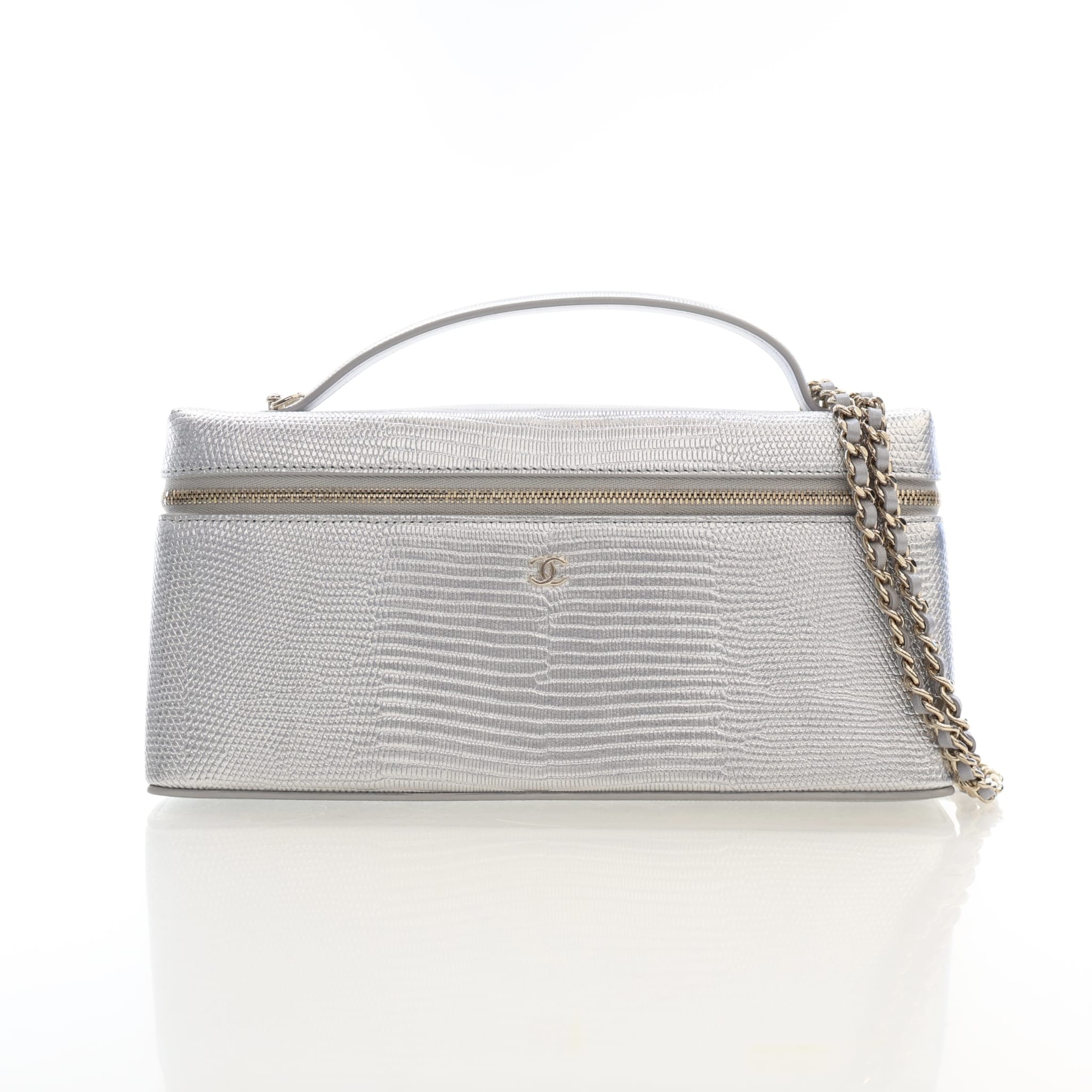 Chanel Lizard Embossed Calfskin East-West Slim Vanity Top Handle With Chain