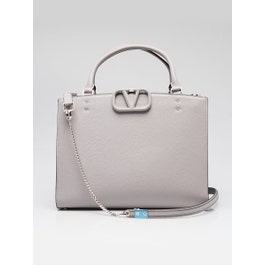 Valentino Grey Pebbled Leather VLogo Crossbody Tote Bag