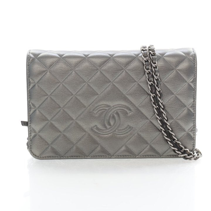 Chanel Calfskin Metallic Quilted CC Embossed Wallet On Chain (WOC)