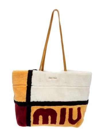 Lamb Fur Multicolor Shearling Fur and Suede Logo Colorblock Tote