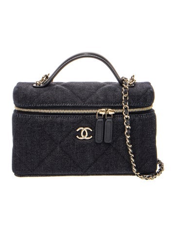 Denim Slim Top Handle Vanity Case w/ Chain