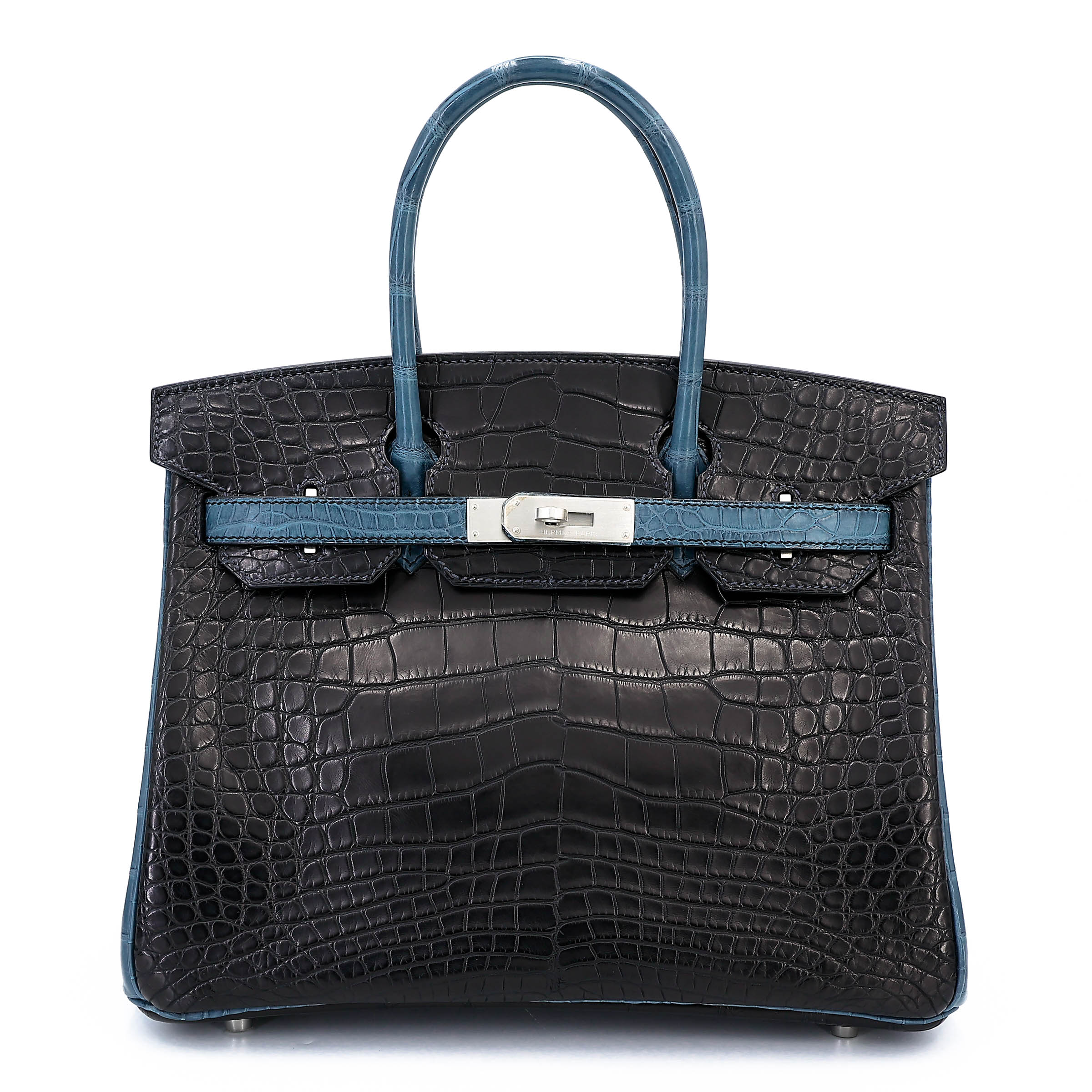 Unused ( Rank NS ) HERMÈS Special Order Birkin 30 HSS Noir (89) Colvert (1P) Matte Alligator Brushed Palladium Square R (2014)